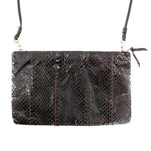 VTG 70s Genuine Snakeskin Purse Convertible Strap Clutch Dark Brown Shoulder Bag